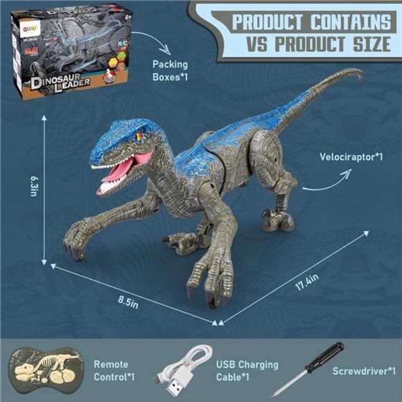 Remote Control Dinosaur for Kids,2.4G Electronic RCToys Velociraptor with 3D Eye - Picture 5 of 6